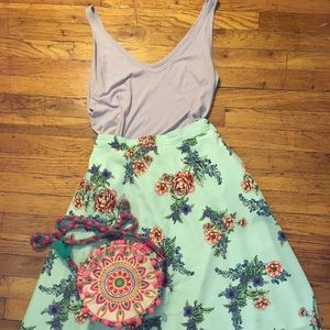ModCloth mint floral midi skirt